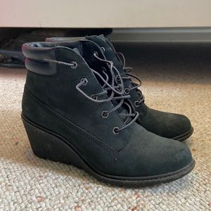 Black timberland wedge boots